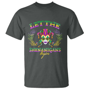 Funny Mardi Gras T Shirt Let The Shenanigans Begin Jester Hat TS11 Dark Heather Print Your Wear
