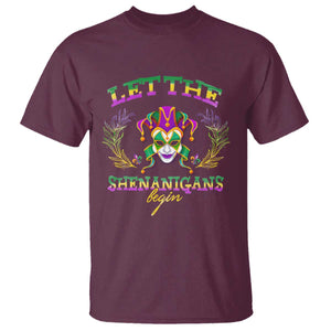Funny Mardi Gras T Shirt Let The Shenanigans Begin Jester Hat TS11 Maroon Print Your Wear