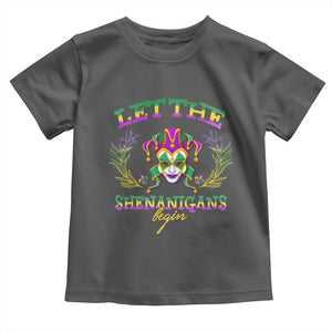 Funny Mardi Gras Toddler T Shirt Let The Shenanigans Begin Jester Hat TS11 Dark Heather Print Your Wear