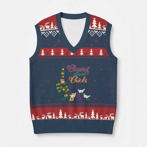 Funny Courir De Mardi Gras V-Neck Knit Sweater Vest Chasing Dem Chicks Carnival TS11 Navy Red Print Your Wear