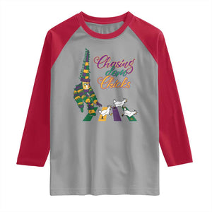 Funny Courir De Mardi Gras Raglan Shirt Chasing Dem Chicks Carnival TS11 Sport Gray Red Print Your Wear