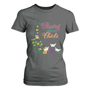 Funny Courir De Mardi Gras T Shirt For Women Chasing Dem Chicks Carnival TS11 Dark Heather Print Your Wear