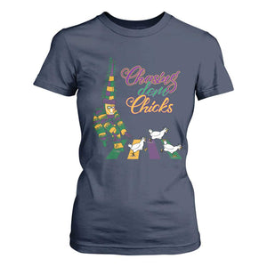 Funny Courir De Mardi Gras T Shirt For Women Chasing Dem Chicks Carnival TS11 Navy Print Your Wear
