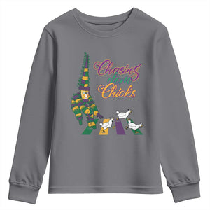 Funny Courir De Mardi Gras Youth Sweatshirt Chasing Dem Chicks Carnival TS11 Charcoal Print Your Wear