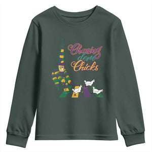 Funny Courir De Mardi Gras Youth Sweatshirt Chasing Dem Chicks Carnival TS11 Dark Forest Green Print Your Wear