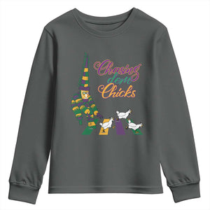 Funny Courir De Mardi Gras Youth Sweatshirt Chasing Dem Chicks Carnival TS11 Dark Heather Print Your Wear