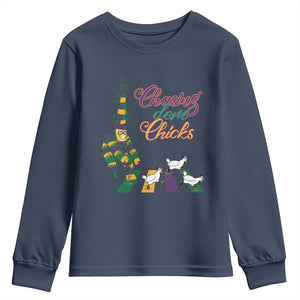 Funny Courir De Mardi Gras Youth Sweatshirt Chasing Dem Chicks Carnival TS11 Navy Print Your Wear