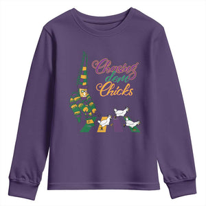 Funny Courir De Mardi Gras Youth Sweatshirt Chasing Dem Chicks Carnival TS11 Purple Print Your Wear