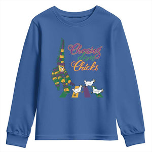 Funny Courir De Mardi Gras Youth Sweatshirt Chasing Dem Chicks Carnival TS11 Royal Blue Print Your Wear
