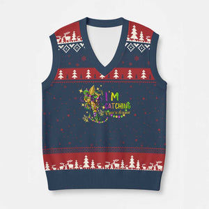 Funny I'm Catchin' If You're Throwin' Mardi Gras V-Neck Knit Sweater Vest Crawfish Beads Fleur De Lys TS11 Navy Red Print Your Wear