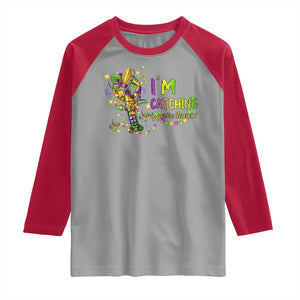Funny I'm Catchin' If You're Throwin' Mardi Gras Raglan Shirt Crawfish Beads Fleur De Lys TS11 Sport Gray Red Print Your Wear