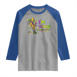 Funny I'm Catchin' If You're Throwin' Mardi Gras Raglan Shirt Crawfish Beads Fleur De Lys TS11 Sport Gray Royal Print Your Wear