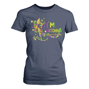 Funny I'm Catchin' If You're Throwin' Mardi Gras T Shirt For Women Crawfish Beads Fleur De Lys TS11 Navy Print Your Wear