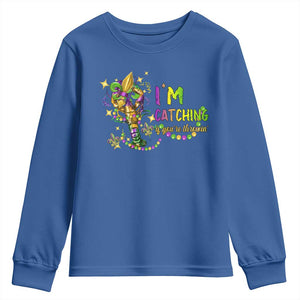 Funny I'm Catchin' If You're Throwin' Mardi Gras Youth Sweatshirt Crawfish Beads Fleur De Lys TS11 Royal Blue Print Your Wear
