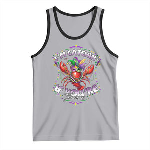 Funny I'm Catchin' If You're Throwin' Mardi Gras Tank Top Crawfish Beads Jester Hat TS11 Athletic Heather Black Print Your Wear