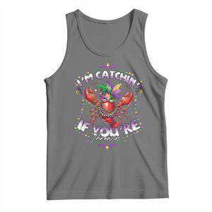 Funny I'm Catchin' If You're Throwin' Mardi Gras Tank Top Crawfish Beads Jester Hat TS11 Black Heather Print Your Wear