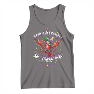 Funny I'm Catchin' If You're Throwin' Mardi Gras Tank Top Crawfish Beads Jester Hat TS11 Deep Heather Print Your Wear