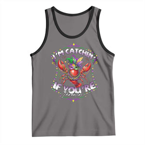 Funny I'm Catchin' If You're Throwin' Mardi Gras Tank Top Crawfish Beads Jester Hat TS11 Deep Heather Black Print Your Wear