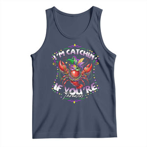 Funny I'm Catchin' If You're Throwin' Mardi Gras Tank Top Crawfish Beads Jester Hat TS11 Navy Print Your Wear