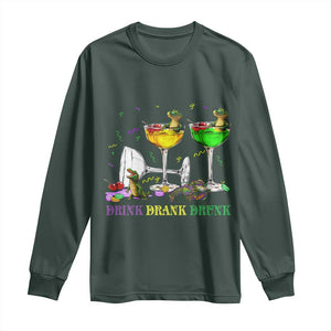 Funny Mardi Gras Drinking Long Sleeve Shirt Drink Drank Drunk Glass Of Wine Alligators TS11 Dark Forest Green Print Your Wear