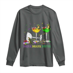 Funny Mardi Gras Drinking Long Sleeve Shirt Drink Drank Drunk Glass Of Wine Alligators TS11 Dark Heather Print Your Wear