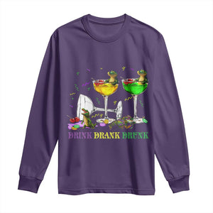 Funny Mardi Gras Drinking Long Sleeve Shirt Drink Drank Drunk Glass Of Wine Alligators TS11 Purple Print Your Wear
