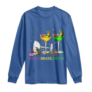 Funny Mardi Gras Drinking Long Sleeve Shirt Drink Drank Drunk Glass Of Wine Alligators TS11 Royal Blue Print Your Wear