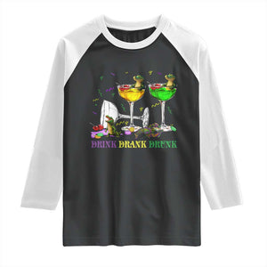 Funny Mardi Gras Drinking Raglan Shirt Drink Drank Drunk Glass Of Wine Alligators TS11 Black White Print Your Wear