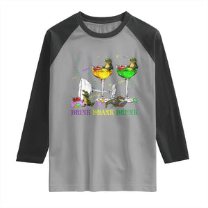 Funny Mardi Gras Drinking Raglan Shirt Drink Drank Drunk Glass Of Wine Alligators TS11 Sport Gray Black Print Your Wear