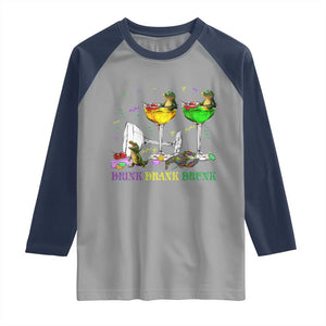 Funny Mardi Gras Drinking Raglan Shirt Drink Drank Drunk Glass Of Wine Alligators TS11 Sport Gray Navy Print Your Wear