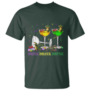 Funny Mardi Gras Drinking T Shirt Drink Drank Drunk Glass Of Wine Alligators TS11 Dark Forest Green Print Your Wear