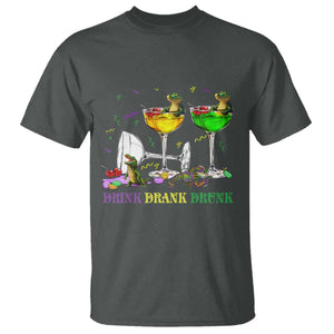 Funny Mardi Gras Drinking T Shirt Drink Drank Drunk Glass Of Wine Alligators TS11 Dark Heather Print Your Wear