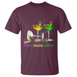 Funny Mardi Gras Drinking T Shirt Drink Drank Drunk Glass Of Wine Alligators TS11 Maroon Print Your Wear
