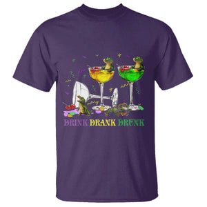 Funny Mardi Gras Drinking T Shirt Drink Drank Drunk Glass Of Wine Alligators TS11 Purple Print Your Wear