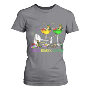 Funny Mardi Gras Drinking T Shirt For Women Drink Drank Drunk Glass Of Wine Alligators TS11 Charcoal Print Your Wear