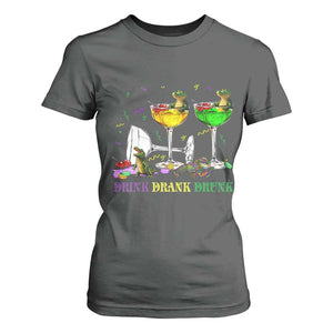 Funny Mardi Gras Drinking T Shirt For Women Drink Drank Drunk Glass Of Wine Alligators TS11 Dark Heather Print Your Wear