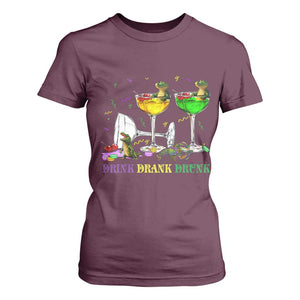 Funny Mardi Gras Drinking T Shirt For Women Drink Drank Drunk Glass Of Wine Alligators TS11 Maroon Print Your Wear