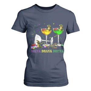 Funny Mardi Gras Drinking T Shirt For Women Drink Drank Drunk Glass Of Wine Alligators TS11 Navy Print Your Wear