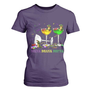 Funny Mardi Gras Drinking T Shirt For Women Drink Drank Drunk Glass Of Wine Alligators TS11 Purple Print Your Wear