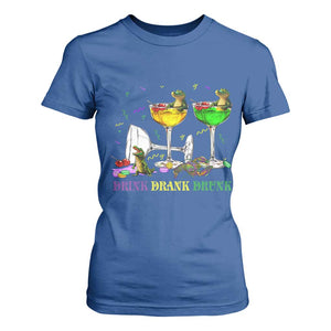 Funny Mardi Gras Drinking T Shirt For Women Drink Drank Drunk Glass Of Wine Alligators TS11 Royal Blue Print Your Wear
