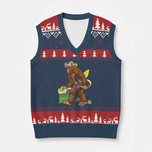 Funny Bigfoot Carnival Mardi Gras Party V-Neck Knit Sweater Vest TS11 Navy Red Print Your Wear