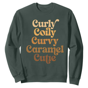 Afro Black Hair Melanin Sweatshirt Curly Coily Curvy Caramel Cutie TS11 Dark Forest Green Print Your Wear