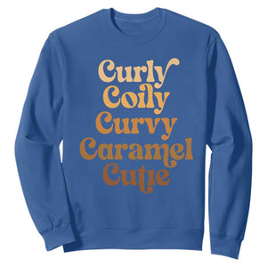 Afro Black Hair Melanin Sweatshirt Curly Coily Curvy Caramel Cutie TS11 Royal Blue Print Your Wear