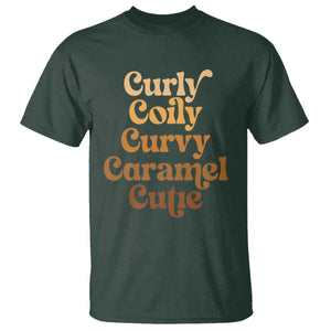 Afro Black Hair Melanin T Shirt Curly Coily Curvy Caramel Cutie TS11 Dark Forest Green Print Your Wear