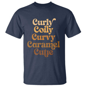 Afro Black Hair Melanin T Shirt Curly Coily Curvy Caramel Cutie TS11 Navy Print Your Wear