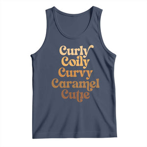 Afro Black Hair Melanin Tank Top Curly Coily Curvy Caramel Cutie TS11 Navy Print Your Wear