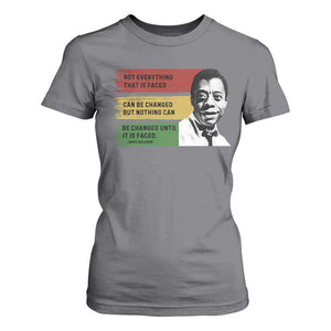 James Baldwin Inspirational Quotes T Shirt For Women Not Everything That Is Faced Can Be Changed But Nothing Can Be Changed Until It Is Faced TS11 Charcoal Print Your Wear