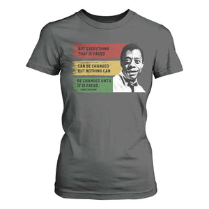 James Baldwin Inspirational Quotes T Shirt For Women Not Everything That Is Faced Can Be Changed But Nothing Can Be Changed Until It Is Faced TS11 Dark Heather Print Your Wear