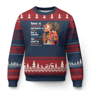 Christian African American Ugly Christmas Sweater Favor Is Deceitful And Beauty Is Vain TS11 Navy Red Print Your Wear