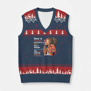 Christian African American V-Neck Knit Sweater Vest Favor Is Deceitful And Beauty Is Vain TS11 Navy Red Print Your Wear